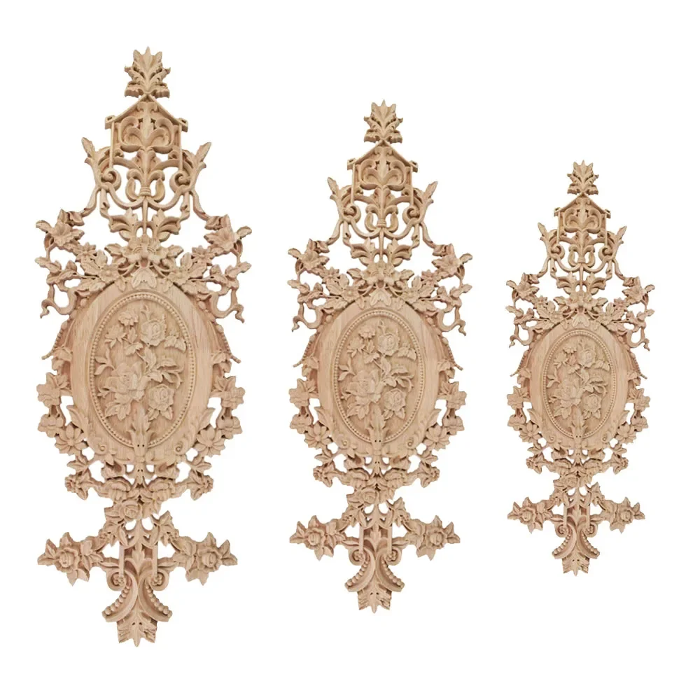 Vintage Home Decor Floral Carved Wood Corner Applique Wall Door Cabinet Furniture Decorative Figurines for Miniature