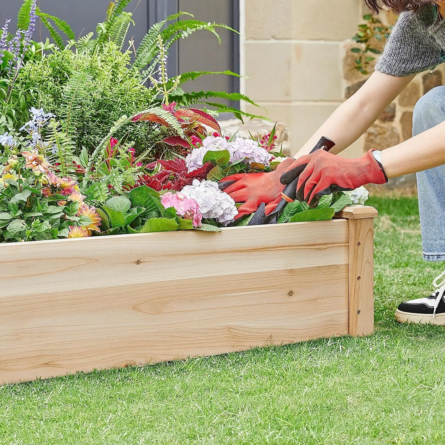 La cama elevada de jardín se puede dividir en cajas de plantación elevadas para flores/verduras/hierbas en patio trasero/terraza al aire libre