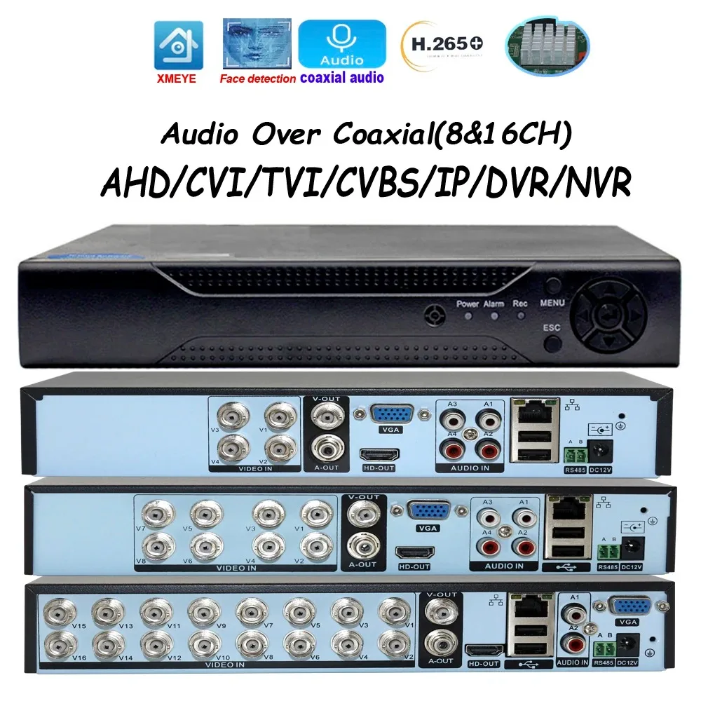 Video Recorders Audio Over Coaxial Voice 4/8/16 Channels DVR 5M-N 1080P Surveillance System 5 In 1 AHD TVI CVI Analog IP