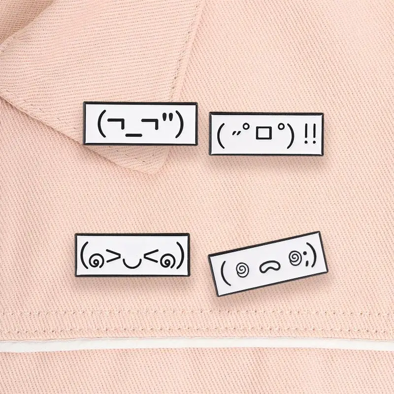 4pcs Kaomoji Enamel Pins Emoticon Text Faces Brooches Mood Expression Badges Minimal Anime Jewelry Gift for Friends