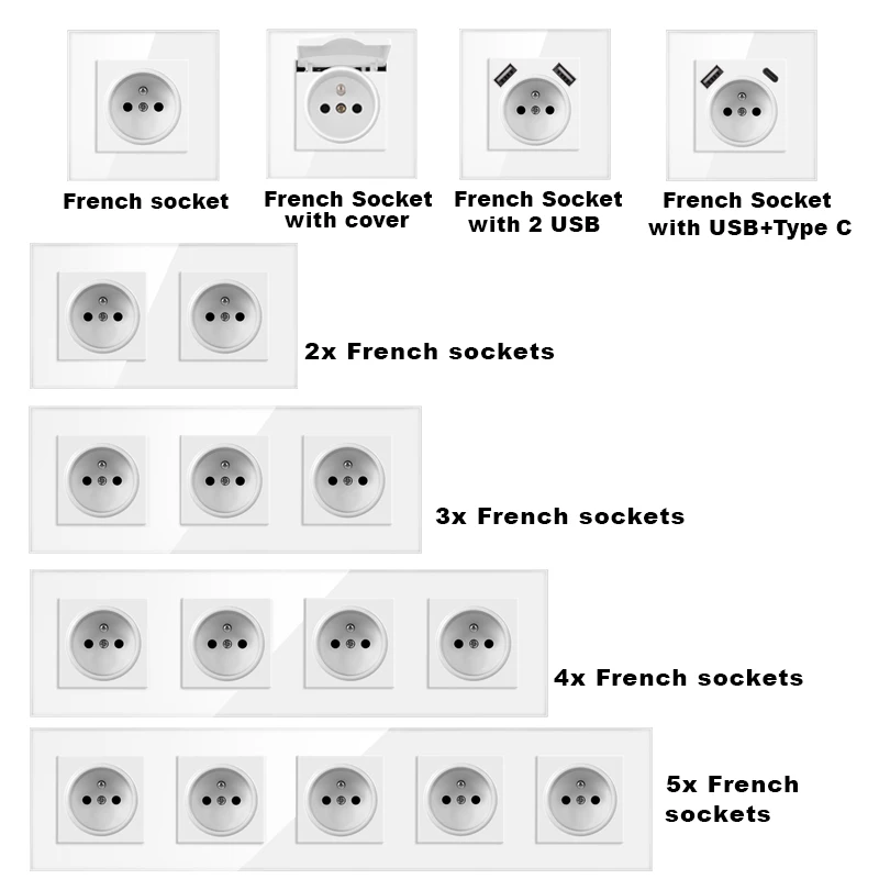 Nywp French standard plug, glass wallboard, French power supply, 16a 220V grounding socket, child protection door