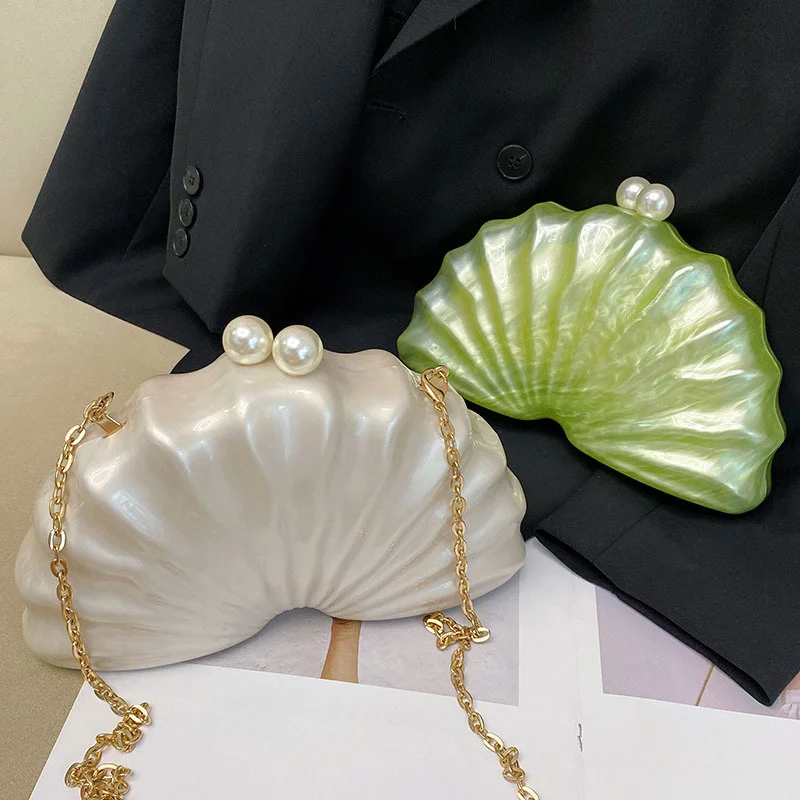 Shell Clutch Bag Acrylic clutch bag women wedding evening party cute ivory pearl color purse handbag summer new 2025