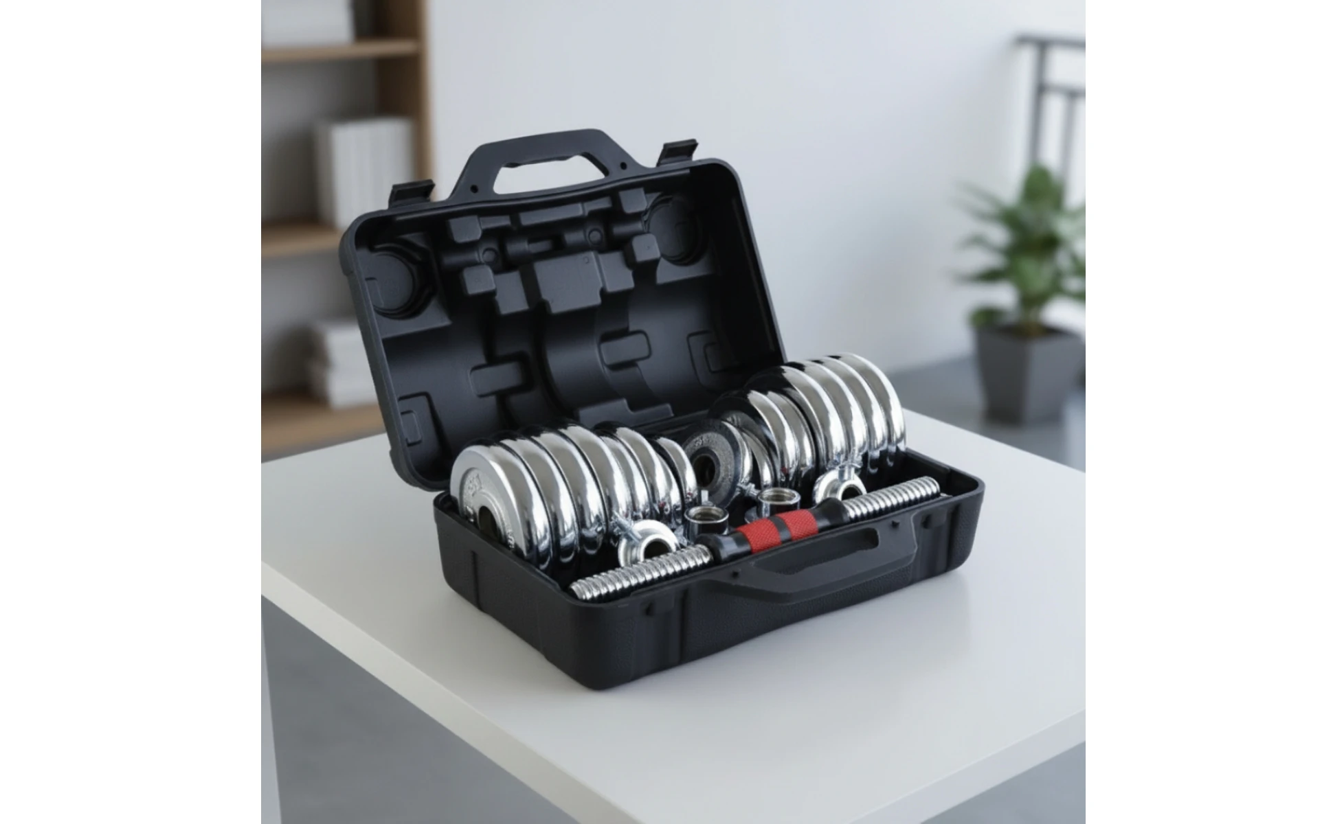 Dumbbell Set with Storage Case Chrome-Plated Dumbbell Set with Case Adjustable Dumbbells Compact Exercise Equipment Home Gym