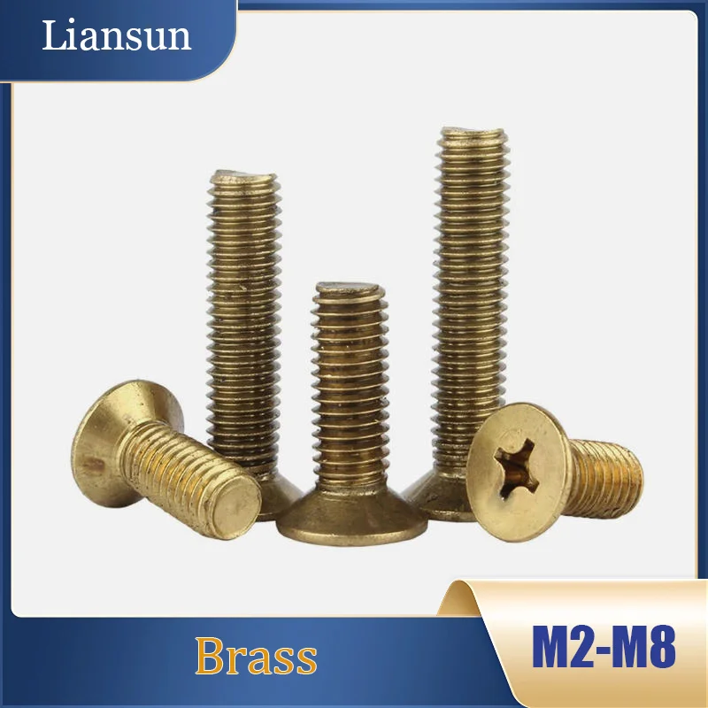 

2-100pcs Brass Phillips Machine Screws Countersunk M2 M2.5 M3 M4 M5 M6 M8 Flat Head Bolt Length 4/5/6/8/10/12/16/20/25/30-60mm