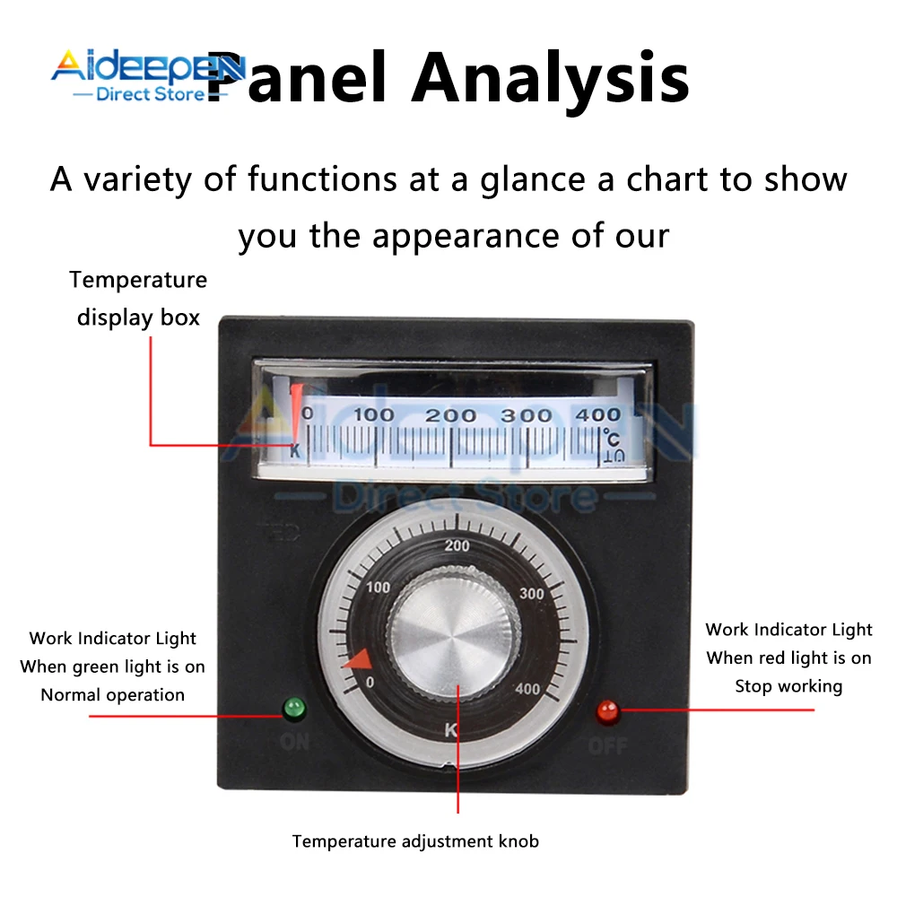 TED-2001 LED Digital/Pointer Temperature Controller AC 220V 380V 0-400 Degree K Type E Type Thermocouple Thermostat Regulator