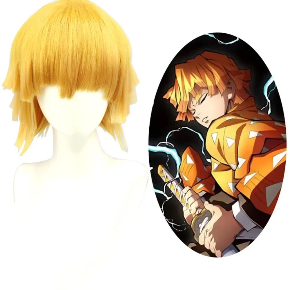 Zenitsu Wig Short Yellow Wig For Demon Slayer Cosplay Orange Ombre Wig Cosplay Wig for Synthetic Wig for Halloween Party Cosplay