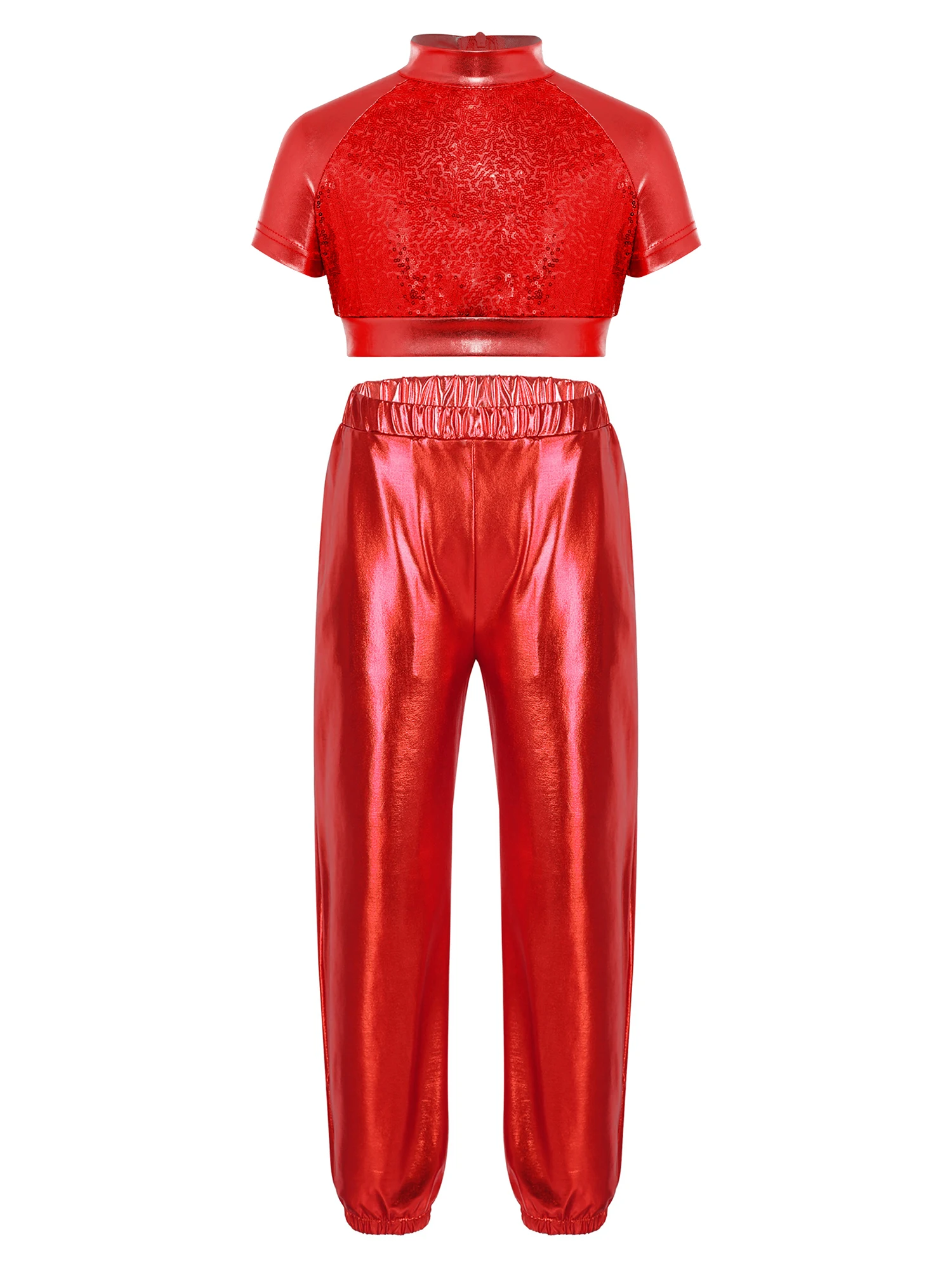 Stage Dance Wear For Kids Girls 70s Disco Outfit Music Festival Costume Jazz Ballet Dance Sequins Metallic Dancewar Streetwear