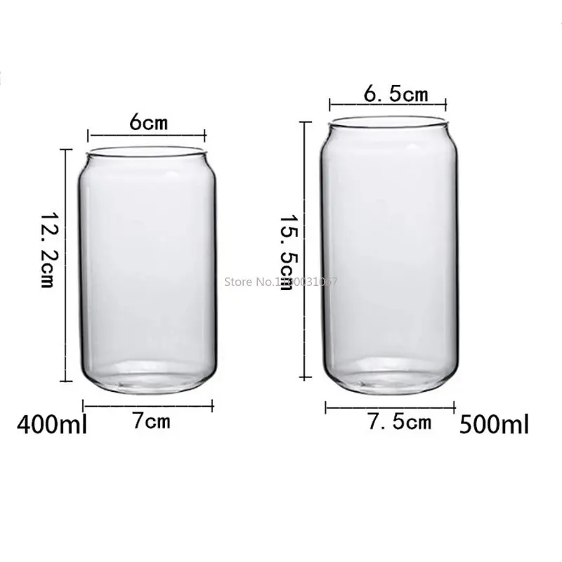 400/500ml Transparent Drinking Utensil Coffee Glass Cup with Straws Wine Milk Beer Cola Juice Cold Drinkware Handmade Can