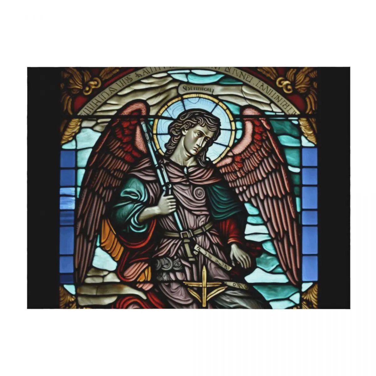 

Saint Michael the Archangel in Stained Glass Grandeur Throw Blanket for winter Sofas Custom Plush Blankets