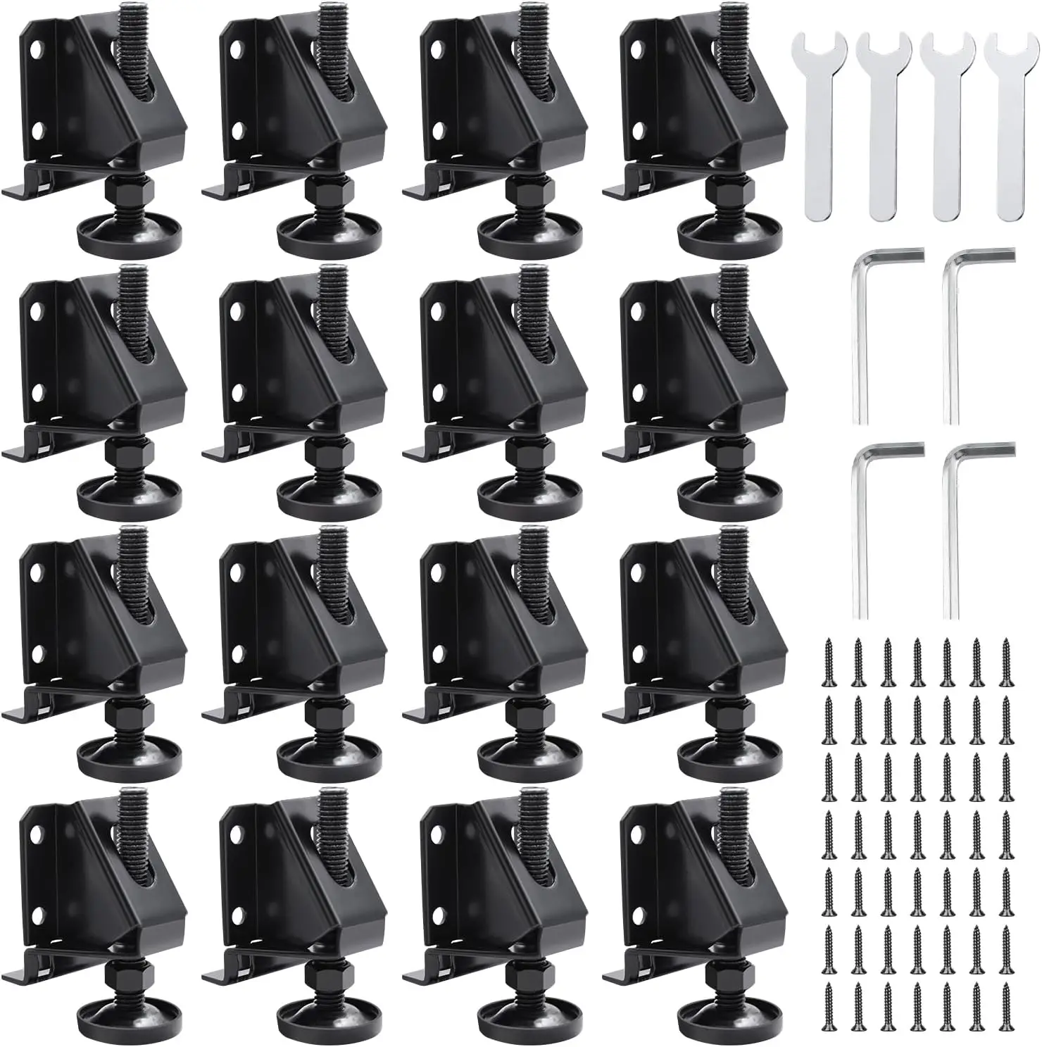 Heavy Duty Adjustable Furniture Leveling Feet, 16 Pack with Screws, Lock Nuts, Wrench for Tables and Cabinets