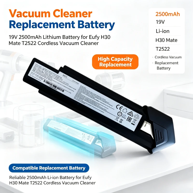 19V 2500mAh Replacement Lithium Battery Compatible with E ufy H30 Mate T2522 Cordless Vacuum Cleaner