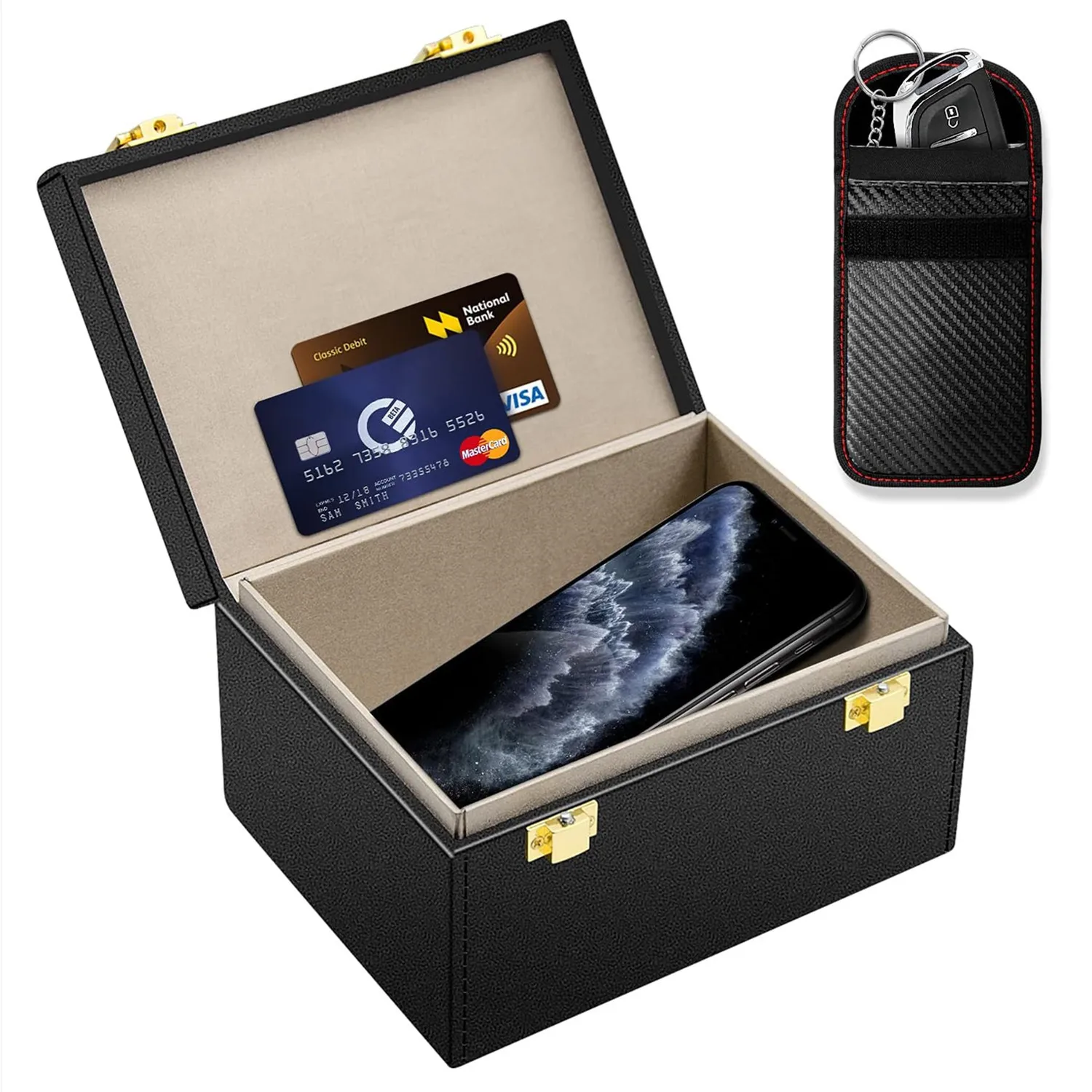 

Фарадеевский бокс с фарадеевскими пакетами для автомобильных ключей, блокирующий сигнал, для бесключевого доступа, защитный сейф для ключей, антикражный экранирующий экран