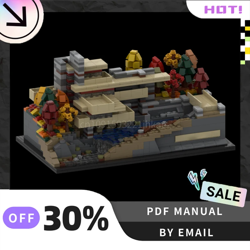 

[1224 шт.] индивидуальные MOC Fallingwater осень, креативный набор строительных блоков STEM, развивающие игрушки, комплект строительной модели, подарки