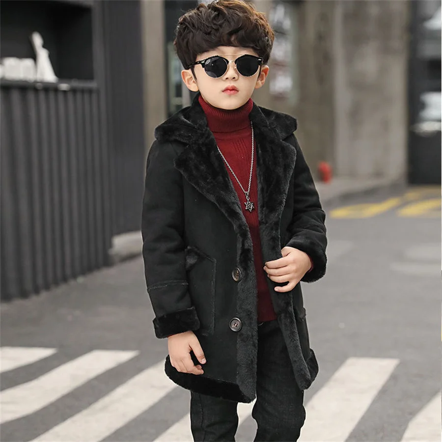 Boys Wool Coat Autumn Winter Children\'s Jacket Fashion Turn Collar Plaid Keep Warm Outerwear Teenage Clothes  New 5-14Year