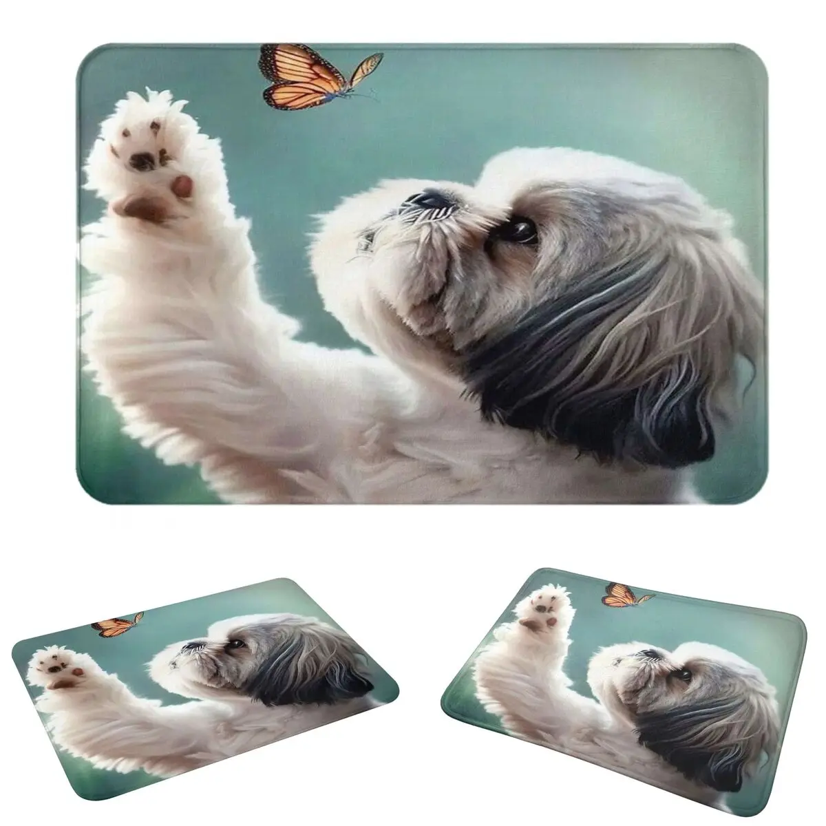 Cute Shih Tzu Dog Anti-slip Doormat Floor Mat Sand Scraping Carpet Rug for Kitchen Entrance Home Balcony Footpad Mats