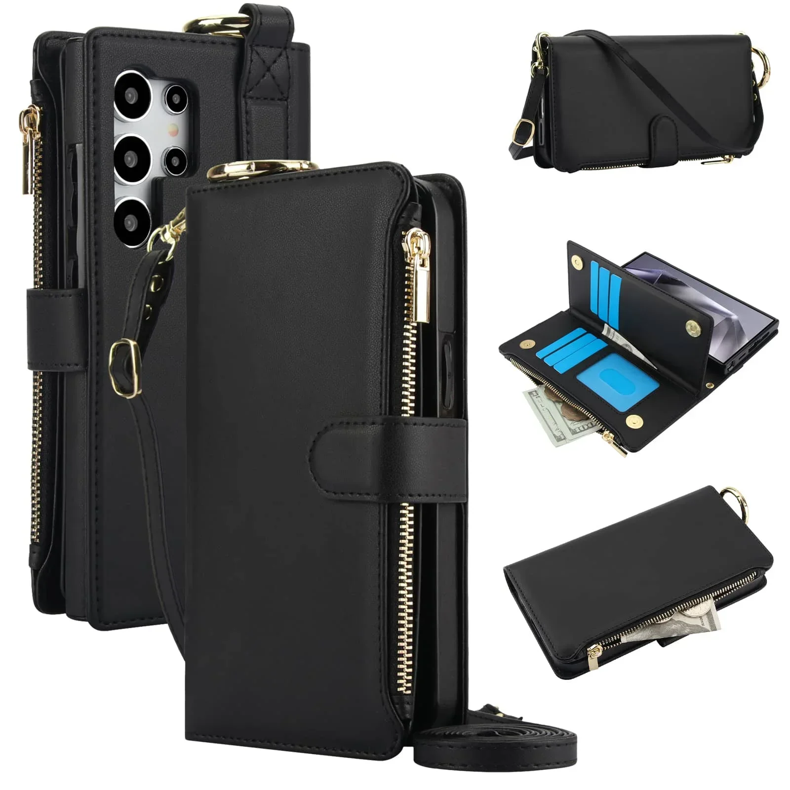 for Samsung Galaxy S24/S23/S22/S21 Ultra Note 20 Ultra Wallet case with Zipper Credit Card Holder RFID Blocking,Flip Folio Cover