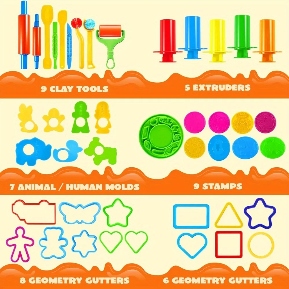 JOYFY 44 Clay Tools Set for Kids Clay Accessories with Various Plastic Molds Rolling Pins,Cutters