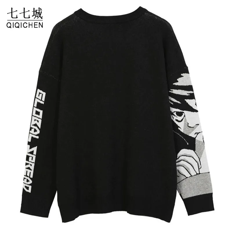 Anime Girl Knitted Sweater Men Hip Hop Street Loose Wool Jumper Vintage Pullover Women Japanese Harajuku Gothic Spring Sweaters