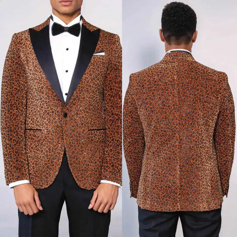 

Fashionable Leopard Print Men's Suit 2 Pieces Blazer Pant Single-Breasted Peaked Lapel Casual Suit Special Occasion Party