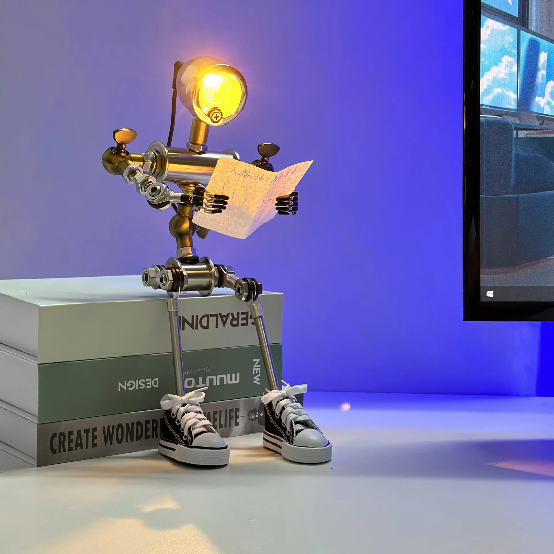 Creative punk style robot desktop ornament children's room desk lamp gift figure ambient light