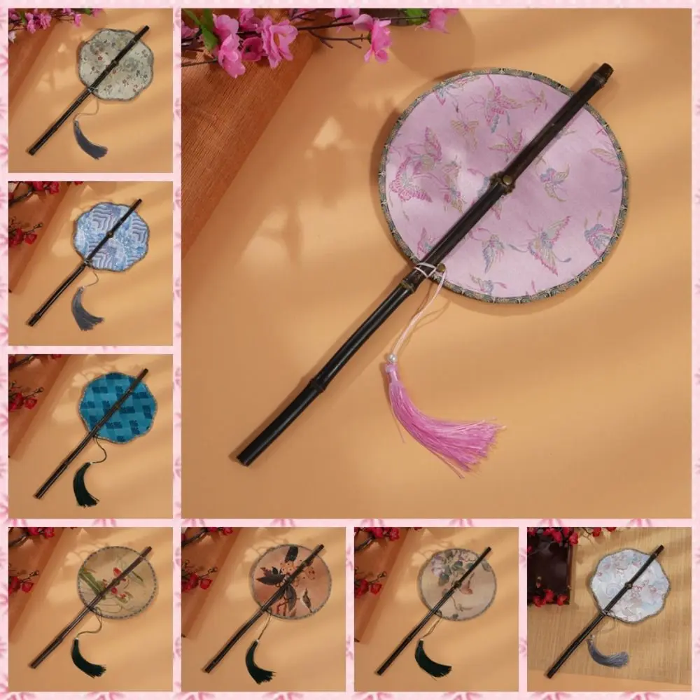 Retro Chinese Bamboo Waist Fan Portable Rollable Rotatable Decorative Long Handle Hanging Fans Shooting Performance Props Gifts