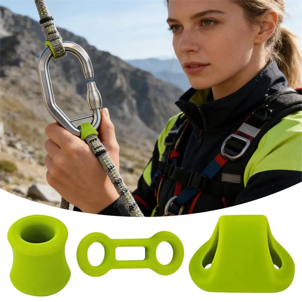 (A75U] Climbing Carabiner Positioning Ring,Silicone Heavy Duty Safety Rescue Rigging Ropes Fixing Stopper Kit B