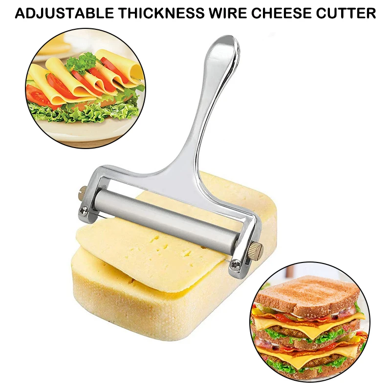 Cheese Slicer Adjustable Thickness Heavy Cheese Cutters With Wires For Soft Semi-Hard Cheese Butter 1-4 Cutting Wires Included