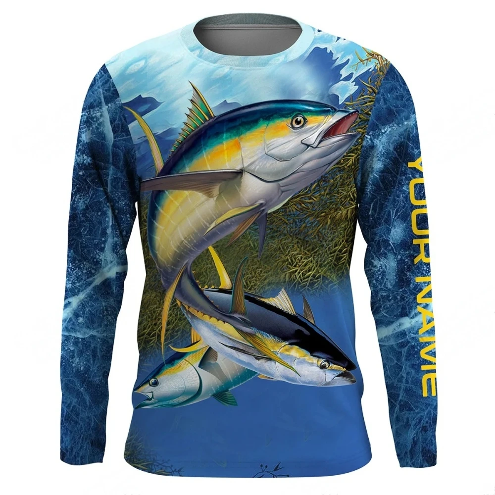 Men Blue Fishing 3D Print Long Sleeve T-shirt Breathable Performance Fashion Tops Tees Fishing Lover Tshirt Mens Clothing view 3
