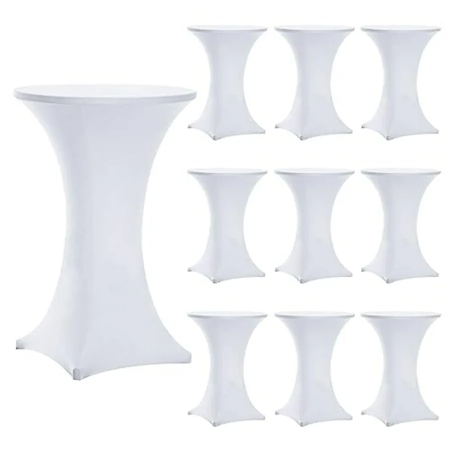 

10 Pack 32x43 Inch Highboy Spandex Cocktail Table Covers White Fitted Stretch Cocktail Tablecloth for Round Tables with High El