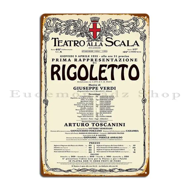 Vintage Style La Scala Rigoletto Opera Poster Metal Plaque Wall Mural Garage Create Garage Character Tin Sign Poster