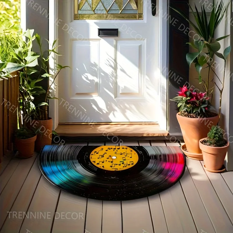 Vinyl Record Music Retro Black Red Half Round Carpet Mat Rug Home Decoration Entryway Door Classic Nostalgic Non Slip view 2