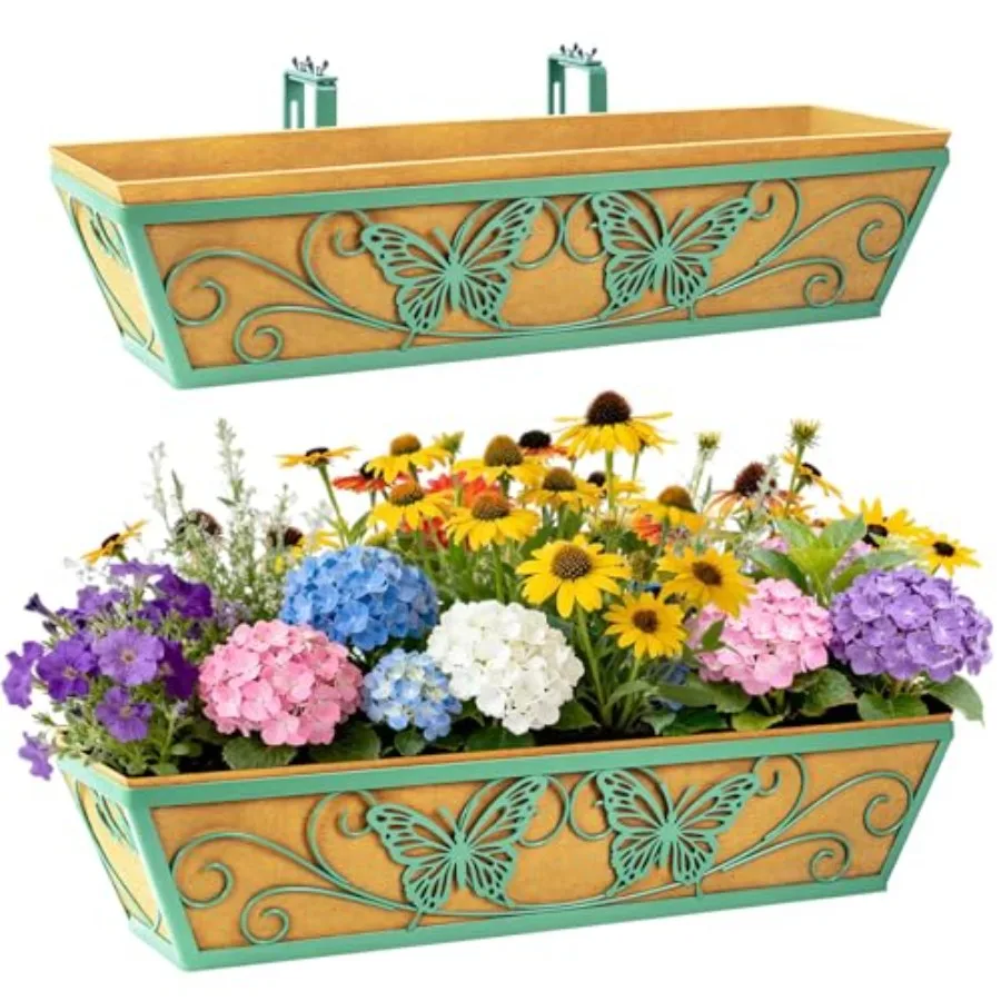 

Набор из 2-х 24-дюймовых подвесных кашпо для оконных решеток с регулируемыми кронштейнами для веранды, террасы, балкона, с декором в виде бабочек