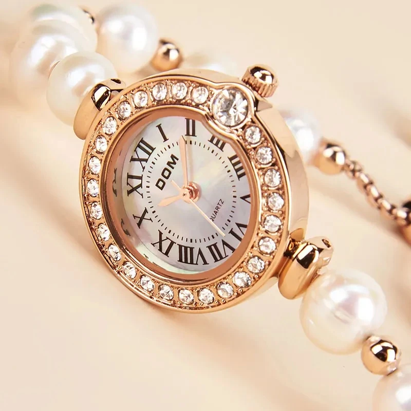 DOM 1565 쿼츠 시계 여성용 다이아몬드 라운드 황금 팔찌 시계, 럭셔리 패션 포인터 손목시계, 숙녀 시계, 생일 선물