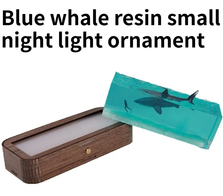 

NEW Luminous Resin Ornament Wooden Home Decoration with Carved Underwater Blue Whale Small Night Light Ornament