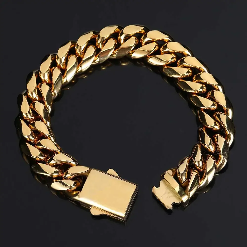 Hochwertige Breite 8–14 mm, Edelstahl, goldfarben, kubanische Kette, wasserdichte Panzergliederkette für Männer und Frauen, verschiedene Größen – Detail 14