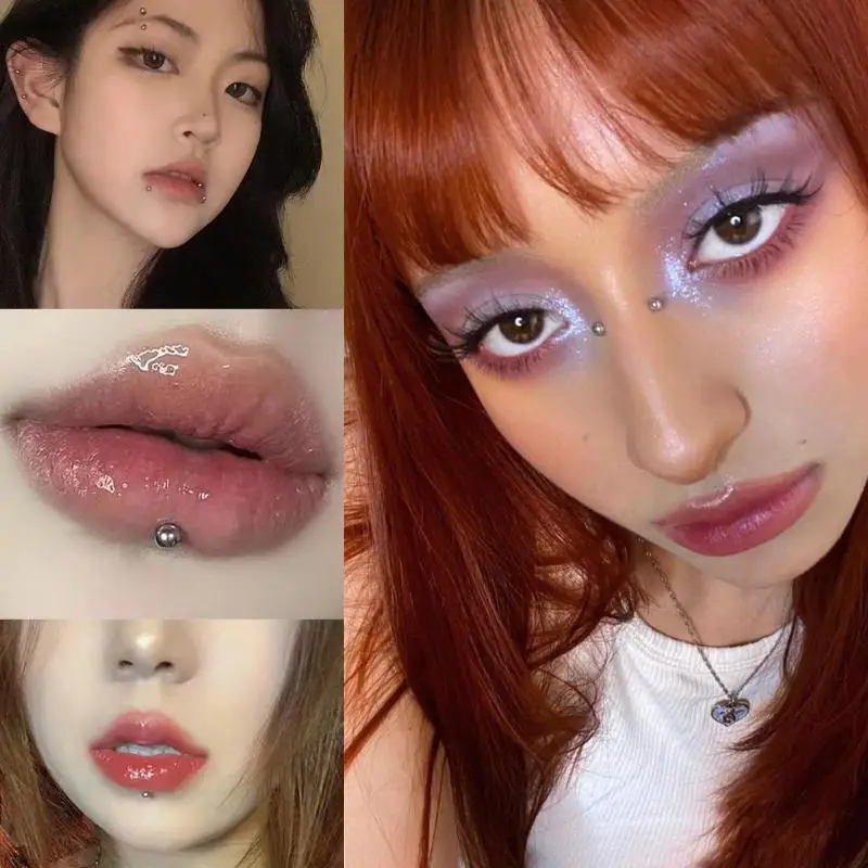 321個入り ノンピアス リップスタッド ステッカー 粘着式 防水 再利用可能 フェイクリップネイル 眉毛 鼻リング ボディ ベリーボタン ジュエリー