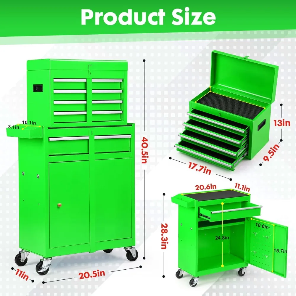 대형 롤링 공구함 5개의 서랍과 분리형 공구함 포함 작업장 보관용