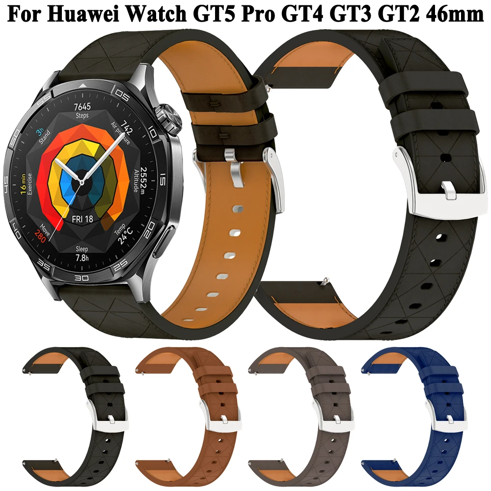 حزام من الجلد الصناعي لساعة هواوي GT5 Pro GT4 GT3 GT2 46 مللي متر حزام الساعات سوار لساعة هواوي 4 برو معصمه