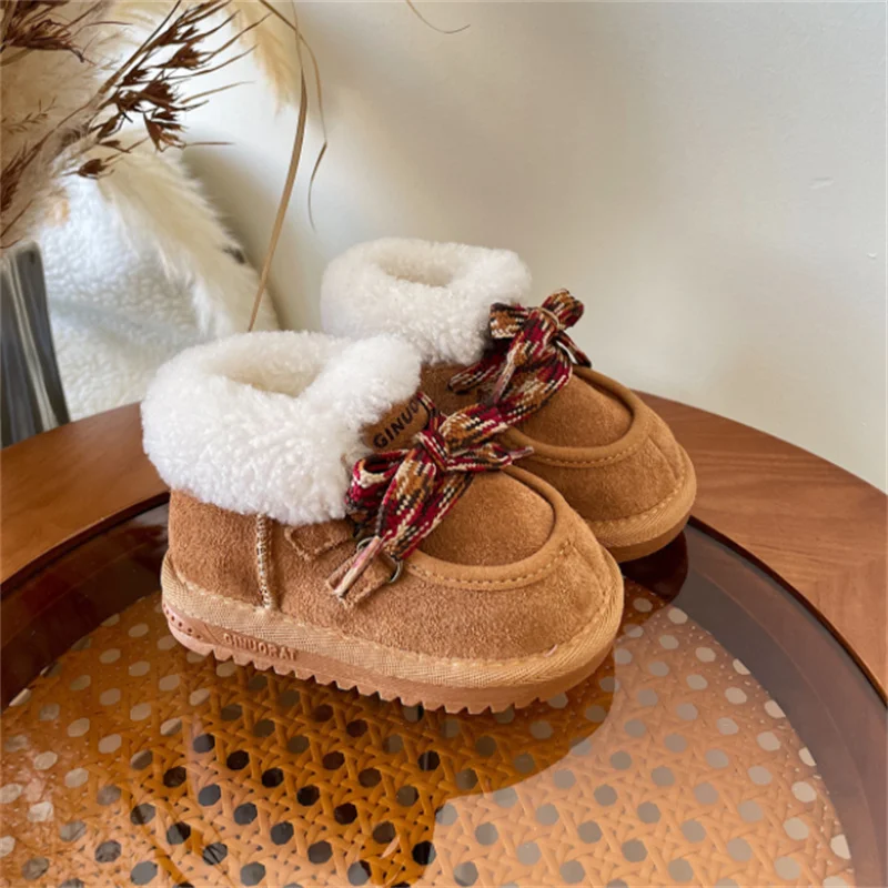 2023 neue Winter Baby Stiefel Leder warme Plüsch Mädchen Schuhe weiche Sohle Mode Kleinkind Kinder Schneeschuhe 16-25