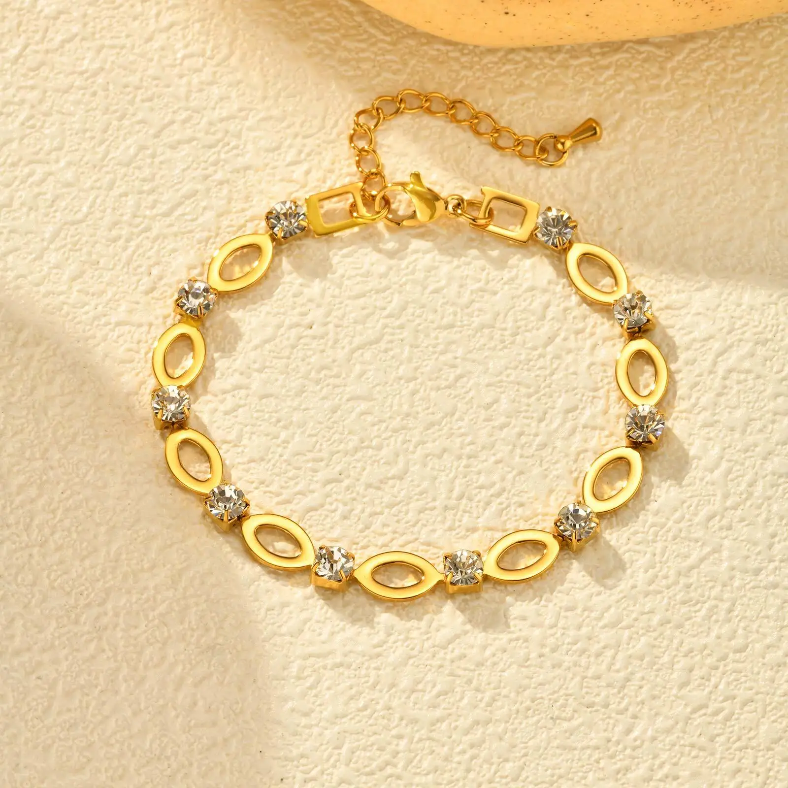 

Vnox Oval Geometric Stainless Steel Chain Bracelet Necklace For Women With Shiny Zircon Fashion Jewelry Set Accessory Gift