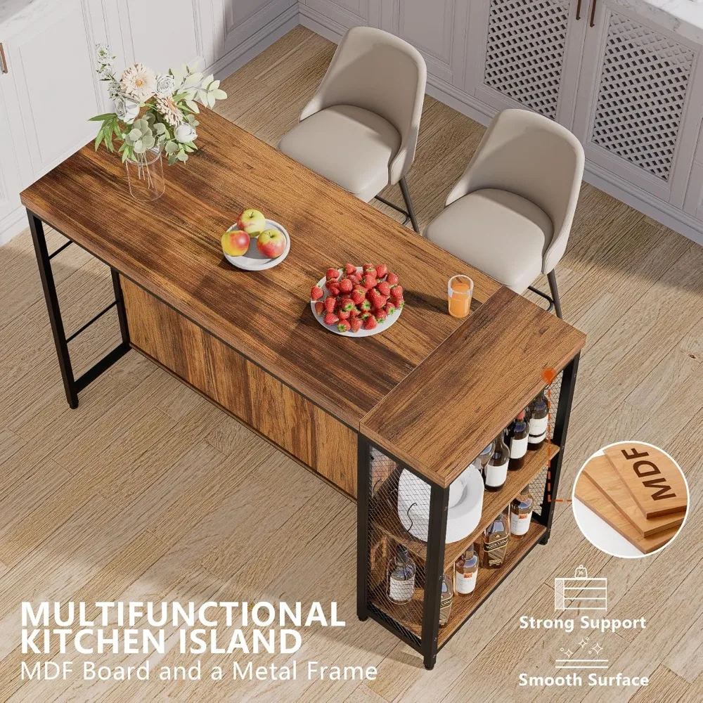 جزيرة مطبخ مقاس 55 بوصة مع أرفف مفتوحة للجلوس والتخزين مكونة من 5 طبقات، وخزانة بار القهوة مع سطح طاولة كبير جدًا، وغرفة واسعة الساق #6