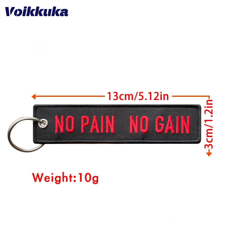 1Pc/2Pcs/3Pcs Set Sale Black Tag No Pain No Gain  Both Sides Embroidery Keychain Motorcycle Key For Men Women