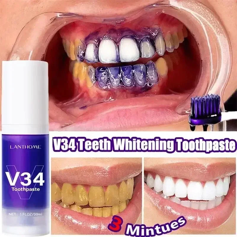 Purple Teeth Whitening Toothpaste, Remover manchas de placa, Limpeza Higiene Oral, Ferramentas Dentárias, Hálito Fresco, Beleza, Cuidados de Saúde, V34