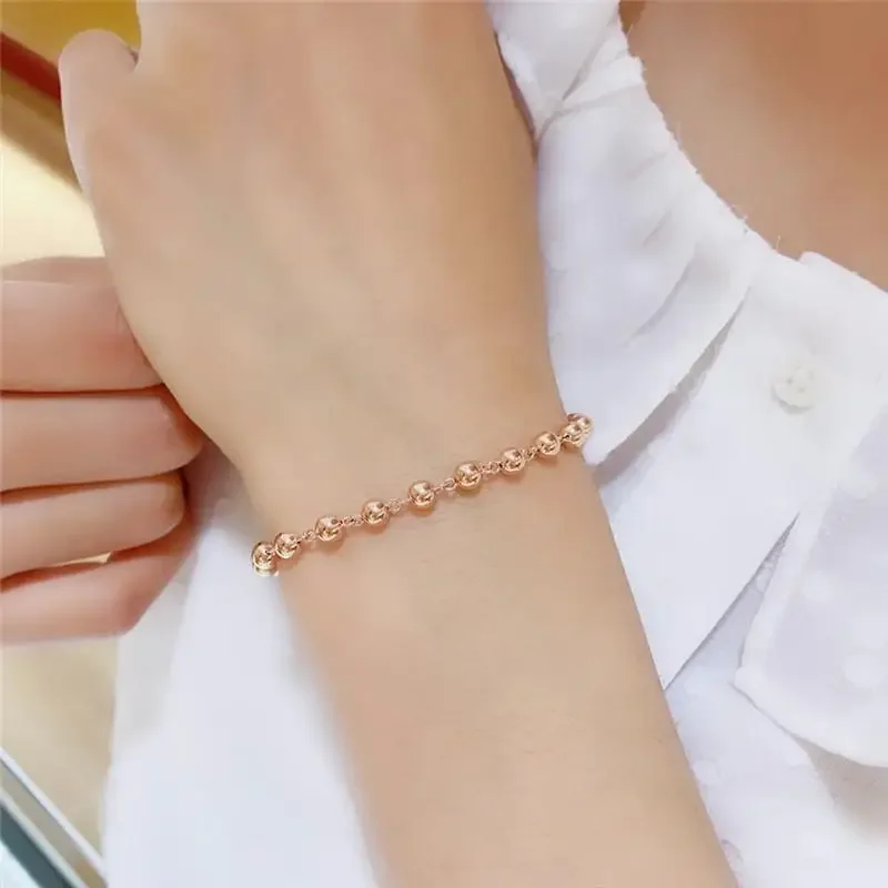 Plated 14K Rose Gold Simple Chain Beads Bracelets for Women Fashion New Charm Party Jewelry Gifts