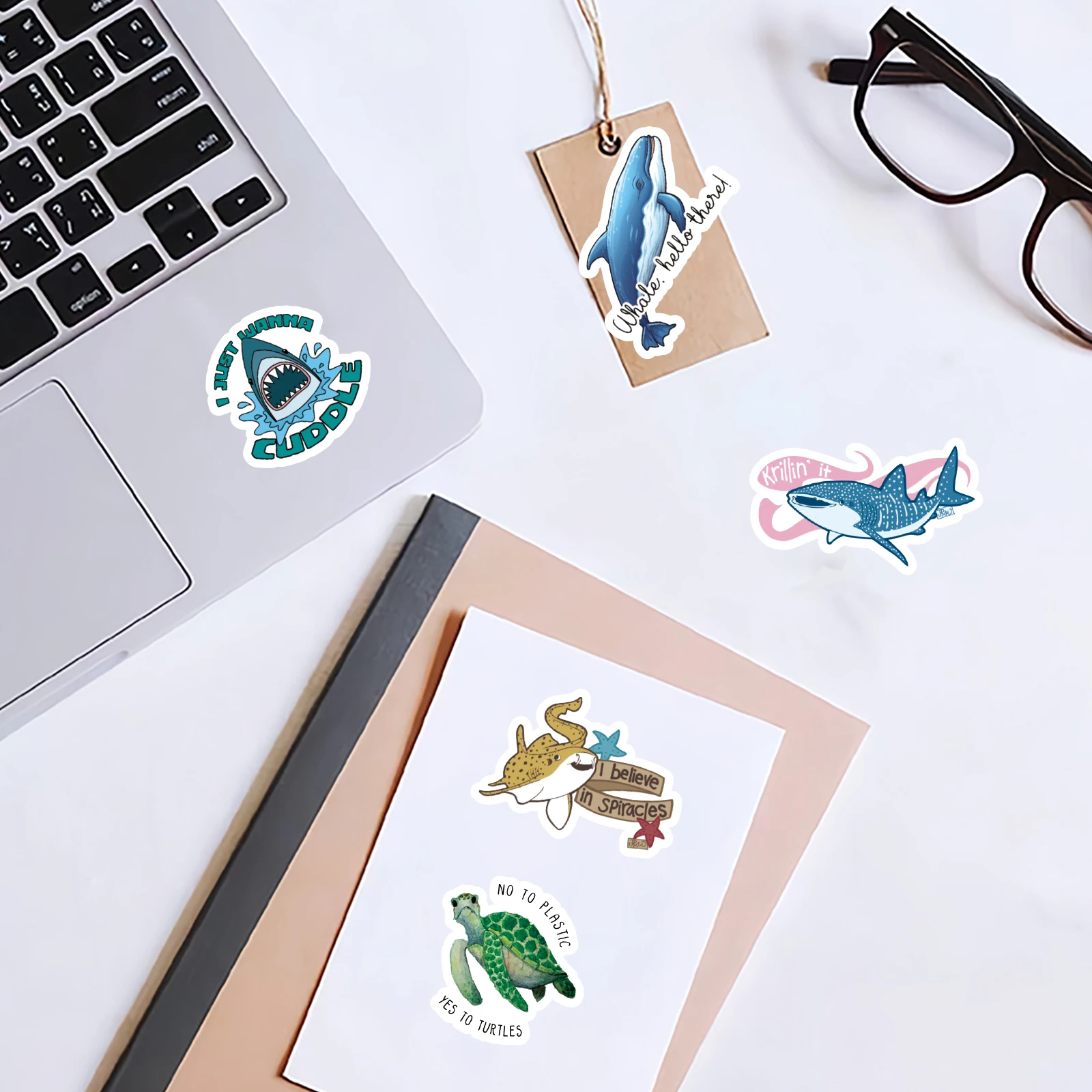 30pcs Shark, Starfish, Dinosaur Cute Cartoon Animal Stickers Decorated Notebook Diary Skateboard Stationery And Toys DIY Decal