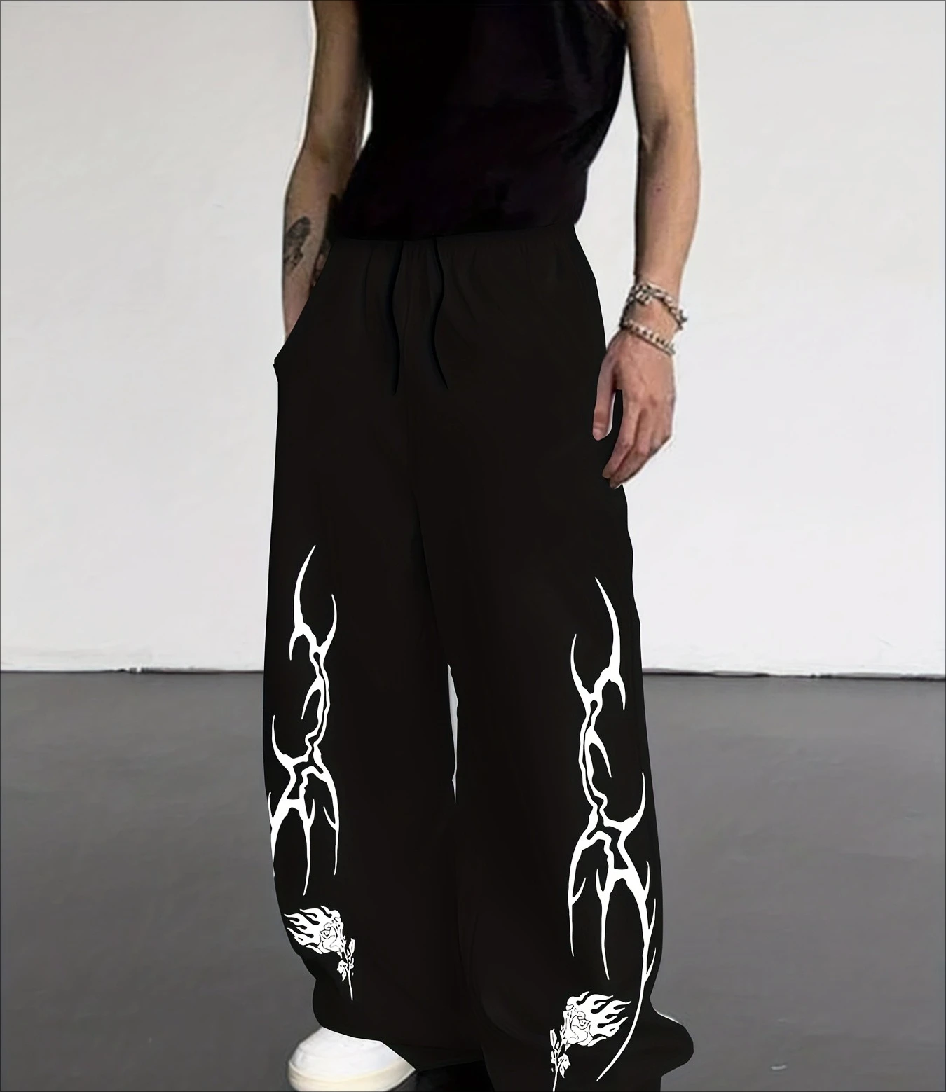 2026 Retro Autumn/Winter Gothic High Street Dark Thorn Style Angel Outdoor Leisure Running Fitness Loose Cotton Loose Pants
