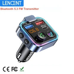 LENCENT Bluetooth 5.3 FM Transmitter with Type C PD 30W & QC3.0 USB Fast Charger Hands-free wireless MP3 Hi-Fi Music Adapter