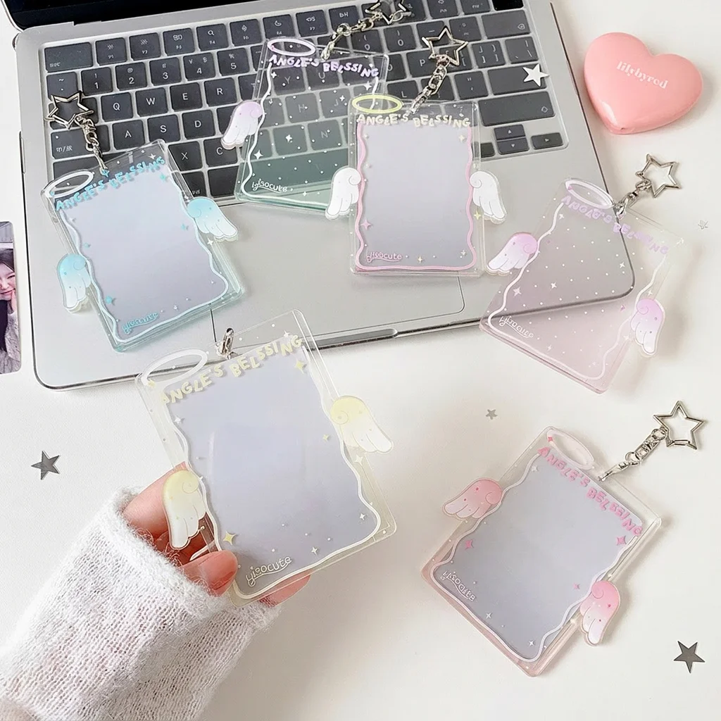K-Pop Card Display Holder Decorative Transparent Acrylic Card Holder Angel Wings Card Holder Korean-Style For Backpack Pendant