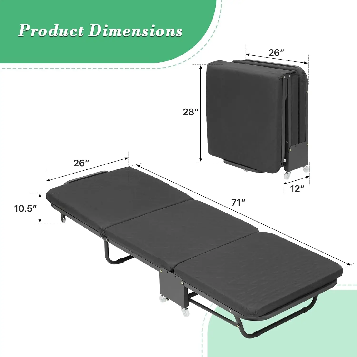 Collection Folding Cot for Adult with Comfortable Mattress, Portable Folding Cot Bed with Wheel