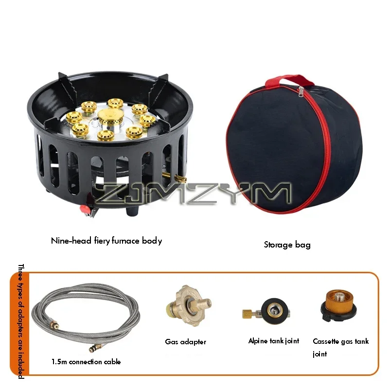 9Core Anti-Wind Gas Stove 21000W High-Power Tourist Camping Burner Adjustable Firepower Stove Electronic Ignition Cassette Stove - Image 5